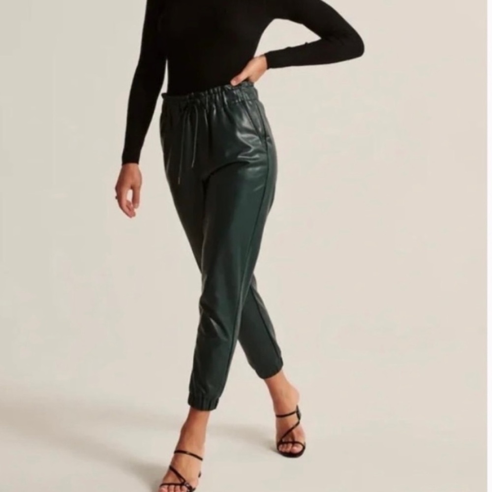 Abercrombie & Fitch Green Faux Leather Joggers